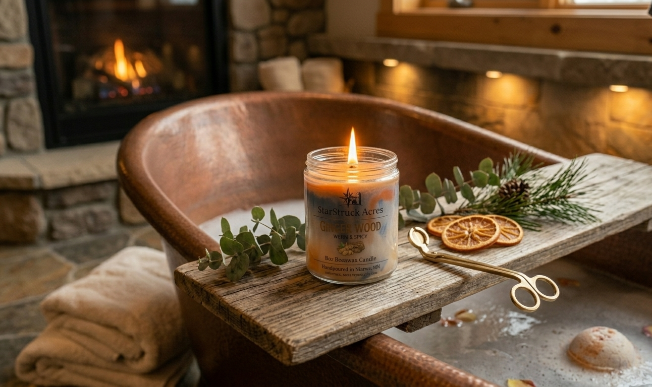 Gingerwood Marbled Beeswax Candle | Warm Spiced Wood Scent | Hand-Poured