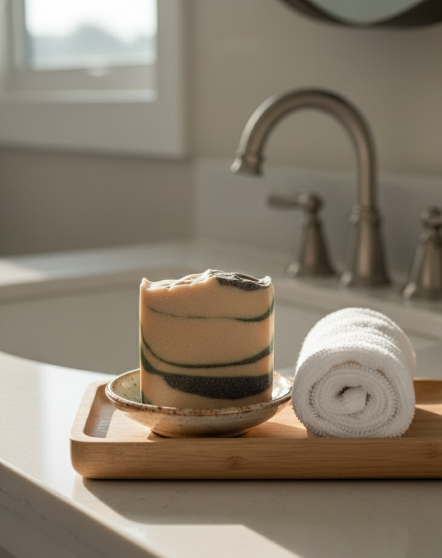 Wood Sage & Sea Salt Goat Milk Soap – Natural Artisan Bar with Tallow, Spirulina & Alkanet Powder