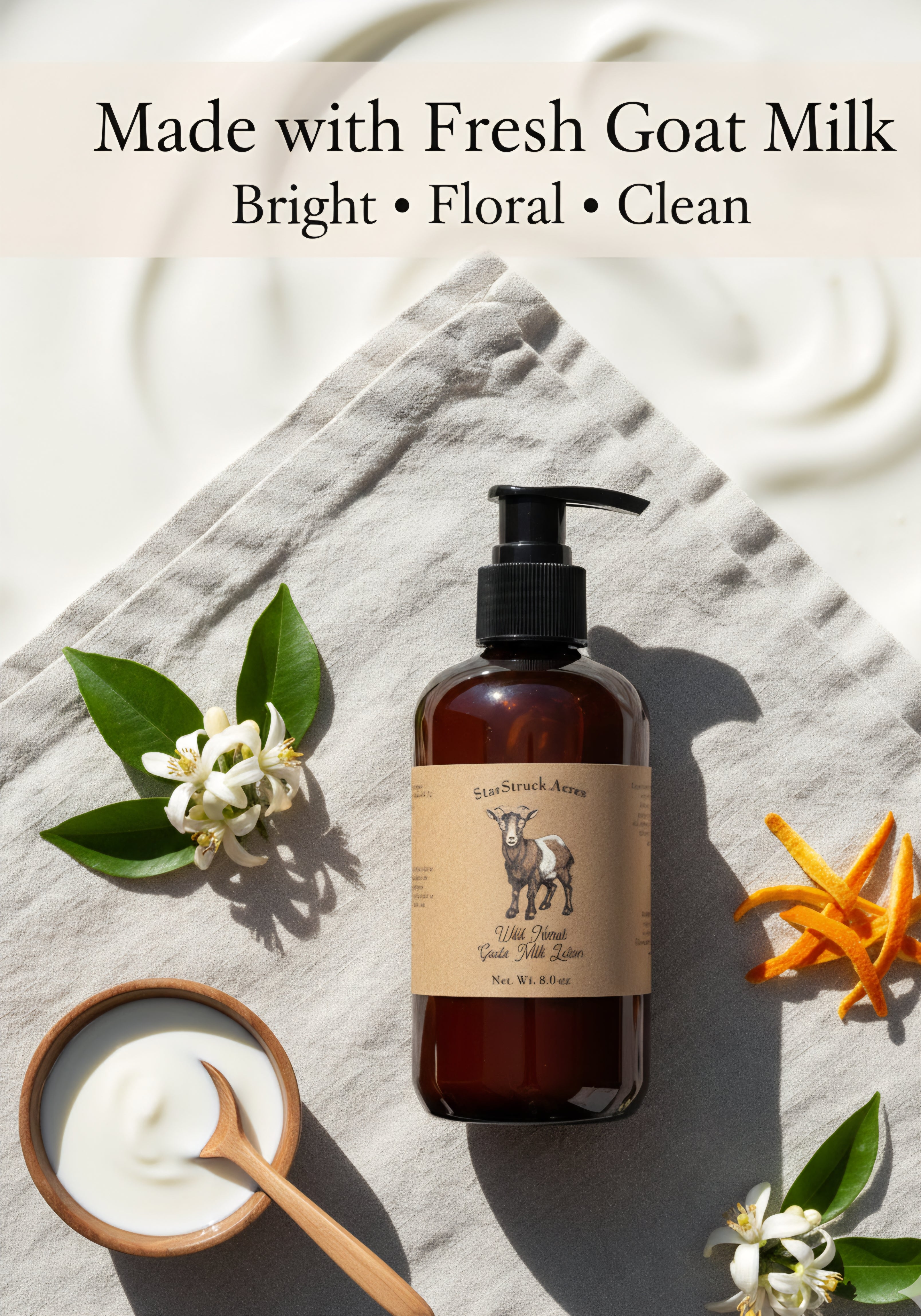 StarStruck Acres Goat's Milk Lotion product flat lay