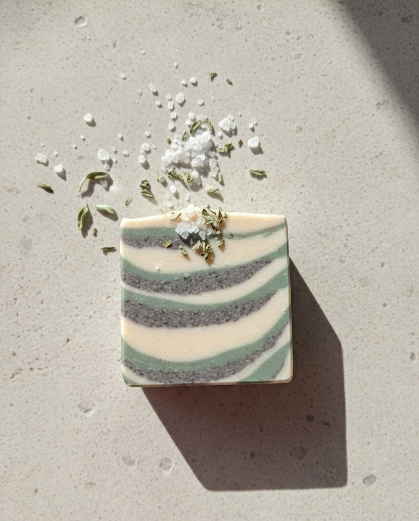 Wood Sage & Sea Salt Goat Milk Soap – Natural Artisan Bar with Tallow, Spirulina & Alkanet Powder